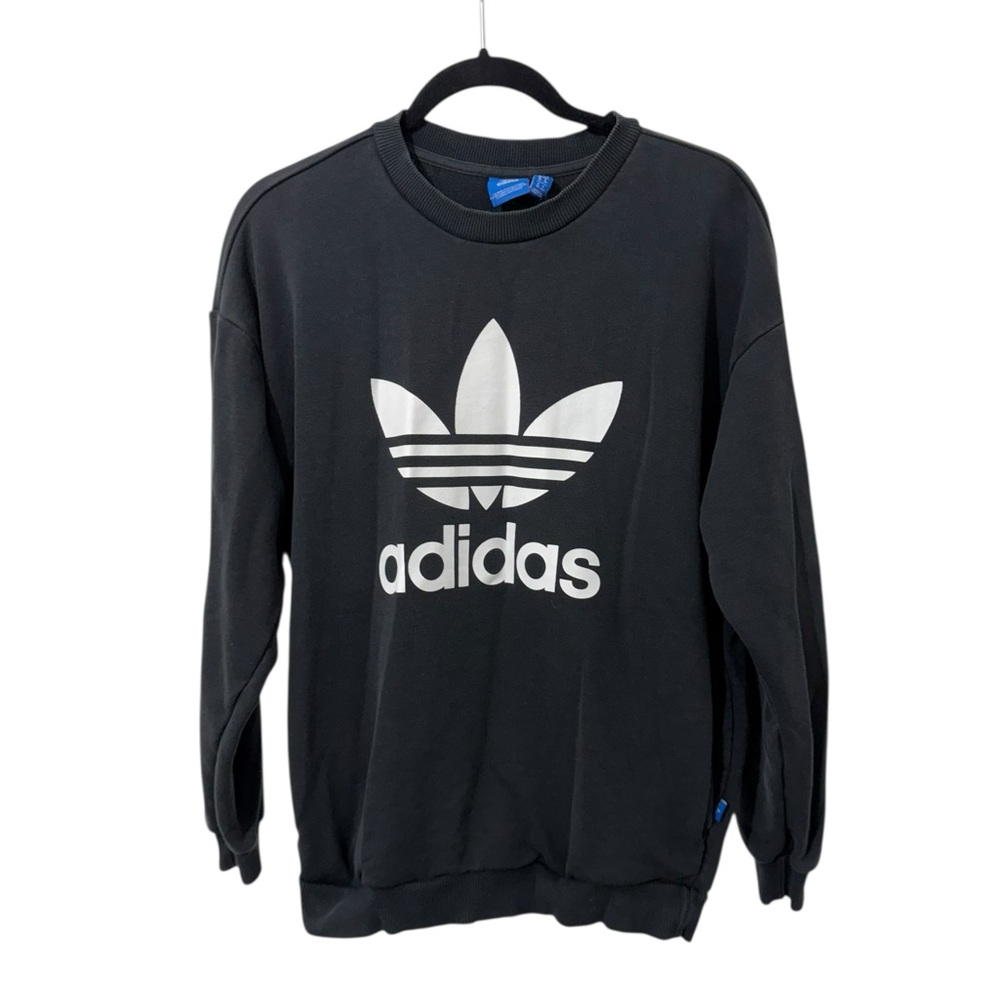 Adidas Women’s Black Crewneck Sweatshirt white trefoil logo size small w/pockets